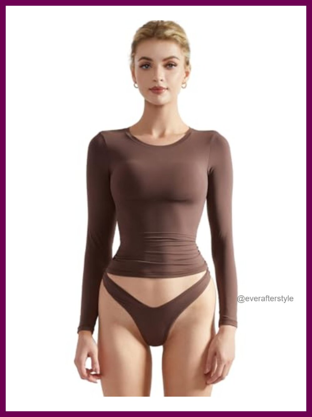 Double Lined Fitted Long Sleeve Crop Top Crew Neck Tee